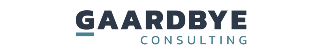 Logo for Gaardbye Consulting, featuring bold typography in dark blue and light teal, with the word 'Consulting' in a lighter font.
