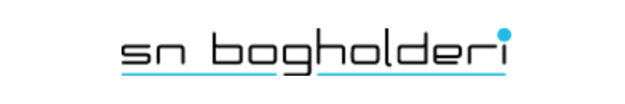 Logo med teksten "sn bogholderi" i moderne skrifttype, med en blå cirkel på højre side og en vandret linje under teksten.