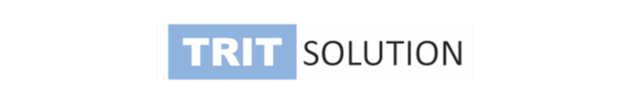 Logo med teksten "TRIT SOLUTION", hvor "TRIT" er i blå farve og "SOLUTION" i sort.