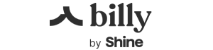 Logo for "billy by Shine," featuring a stylized peak above the word "billy" in a modern font.