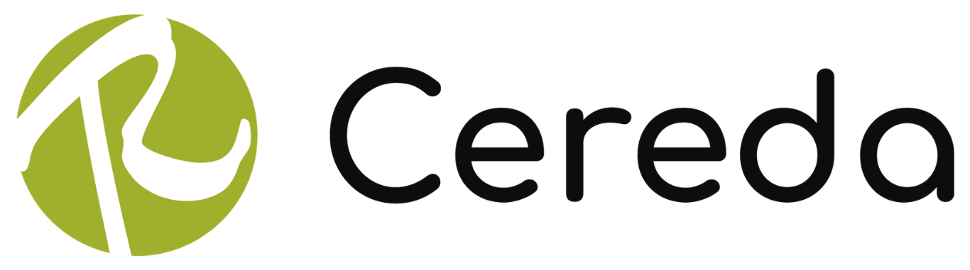 Logo for Cereda featuring a circular design with a green and white abstract shape alongside the word "Cereda" in bold black font.