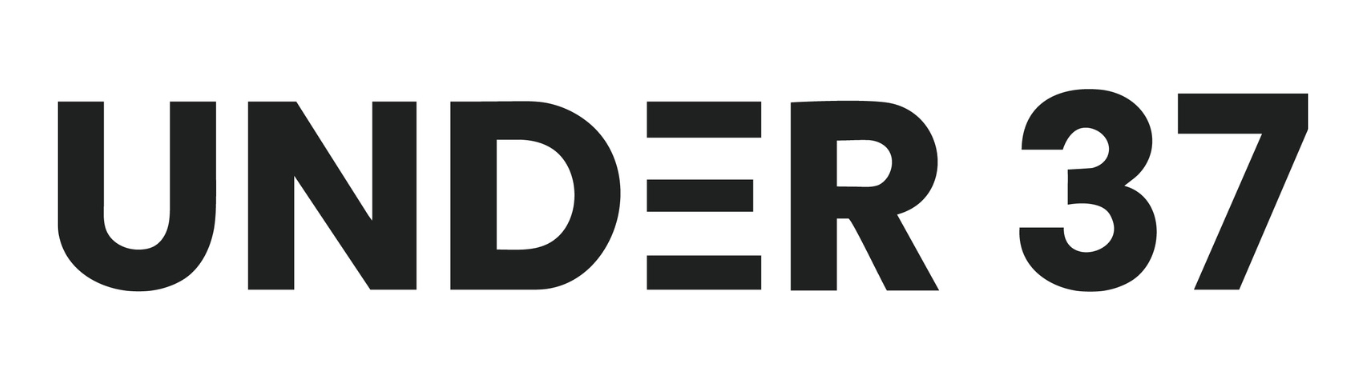 Logo med teksten "UNDER 37" i store, fede bogstaver med en minimalistisk stil.