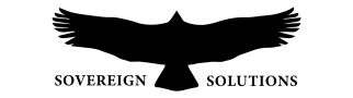 Sort vinge med teksten "Sovereign Solutions" under, der præsenterer en professionel og kraftfuld visuel identitet.